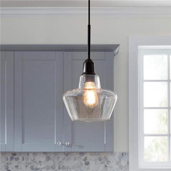 1-Light Aged Bronze Pendant with Amber Plated Glass Shade and Vintage Bulb - Picture 3 of 8